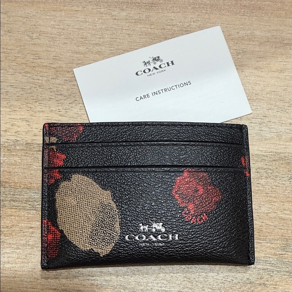 Coach Black and Red Floral Card Holder